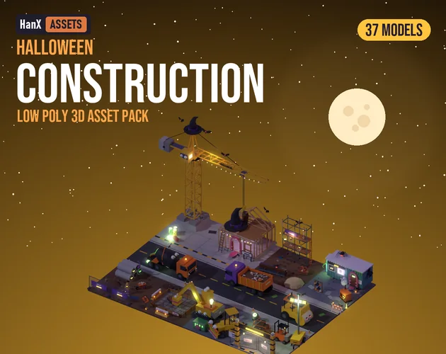 Low Poly Halloween Construction Pack: low poly 3D models