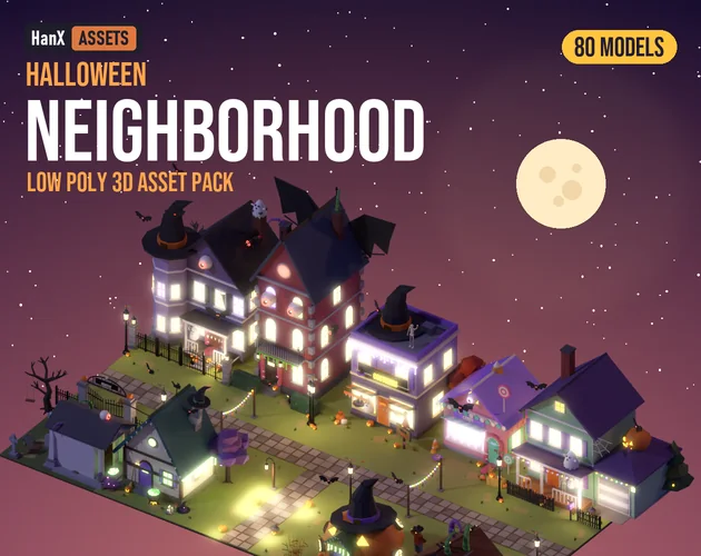 Low Poly Halloween Neighborhood Pack: low poly 3D models