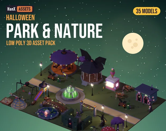 Low Poly Halloween Park & Nature Pack: low poly 3D models