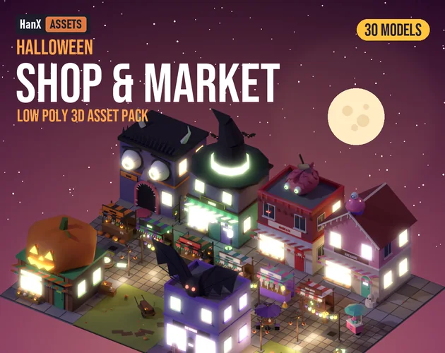 Low Poly Halloween Shop & Market Pack: low poly 3D models