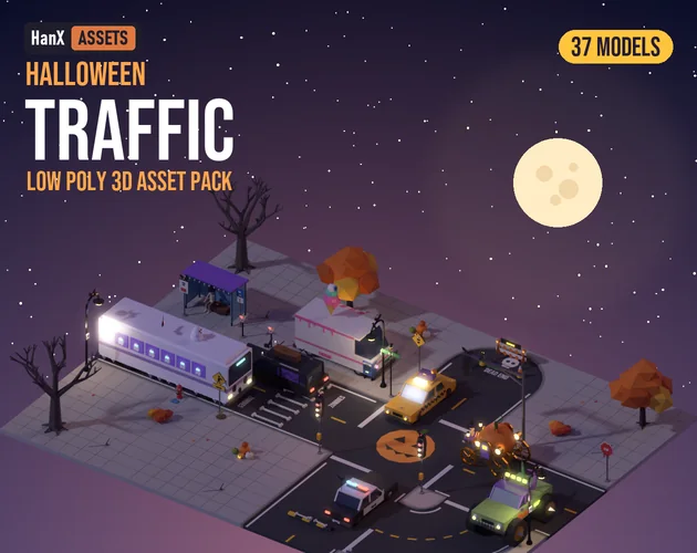 Low Poly Halloween Traffic Pack: low poly 3D models