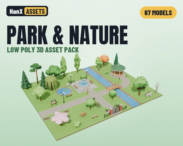 Low Poly Park & Nature Pack: low poly 3D models