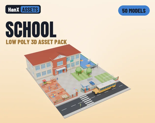 Low Poly School Pack: low poly 3D models