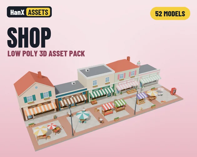 Low Poly Shop & Market Pack: low poly 3D models