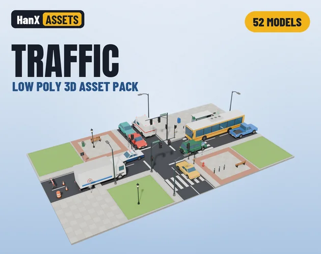Low Poly Traffic Pack: low poly 3D models