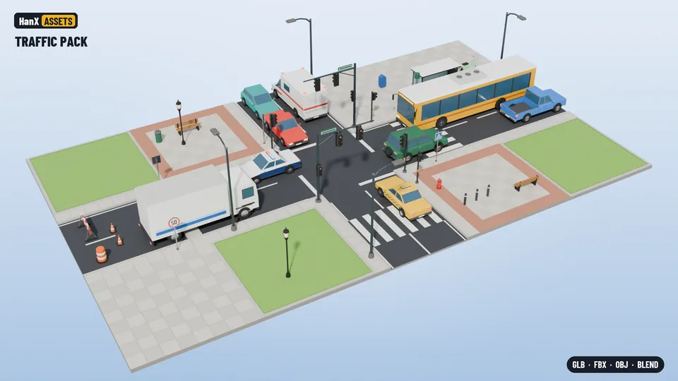 Low Poly Traffic Pack: low poly 3D scene