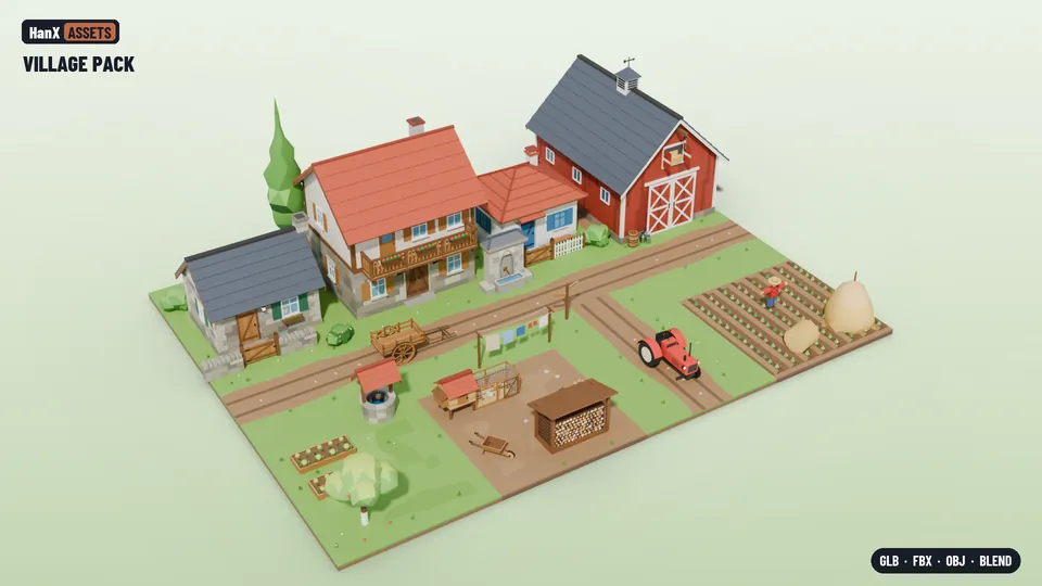 Low Poly Village Pack: low poly 3D scene